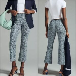 Anthropologie New The Margot Kick Flare Cropped Blue Floral Pants Size Medium